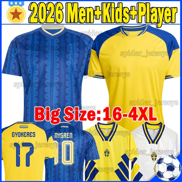 4XL Sweden Svenska 2026 World Cup Soccer Jerseys Retro 1994 Football Shirts 26 27 Fotbollforbundet national football team GYOKERES ISAK SEMA Men Uniforms kids kits