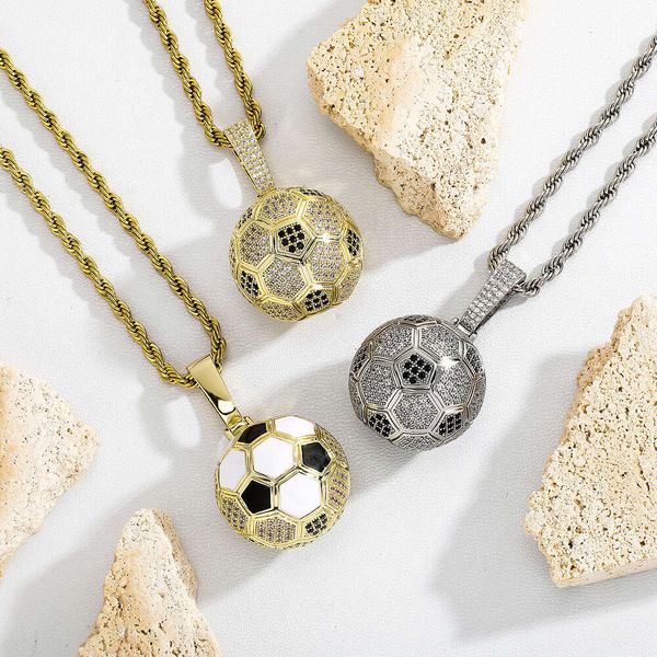 World Cup Football Pendant Hip-Hop Sports Style Micro-Inlaid Zircon Necklace Fan National Flag Color DIY Manufacturer Wholesale Liuyuemoshang